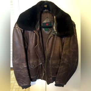 Vintage Abercrombie & Fitch Brown Leather Bomber Jacket, Fur Trim